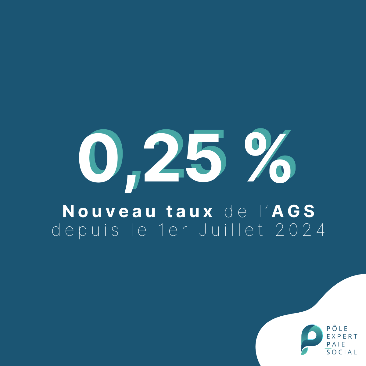 Seulement du texte avec écrit "0,25% : Nouveau taux de l'AGS depuis le 1er Juillet 2024".