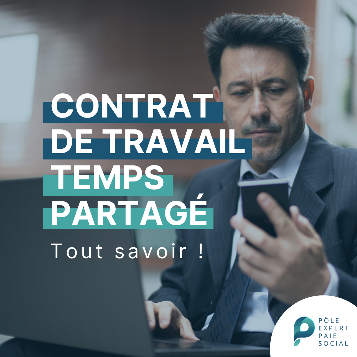 L'image d'un employeur. Il y a d'écrit "Contrat de travail temps partagé : tout savoir ! "
