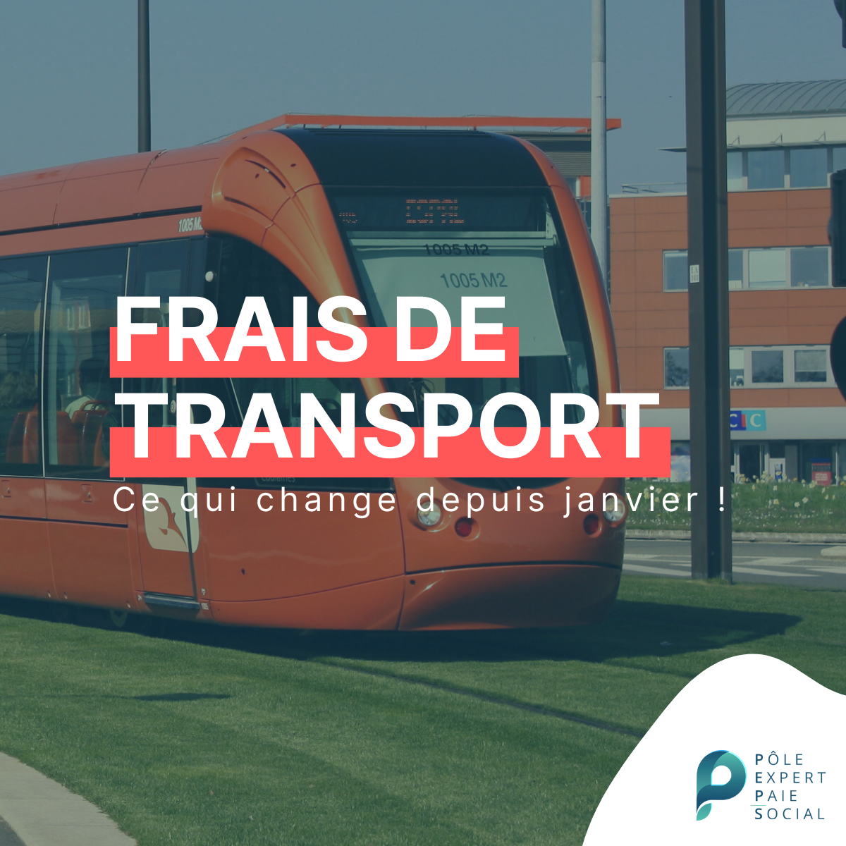 En arrière plan, un tramway qui circule. Il y a d'écrit : "Frais de transport : ce qui change depuis janvier ! "